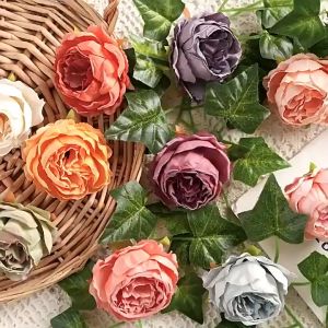 Hoa hồng đầu bông hoa giả trang trí nhiều màu hoa trà giả decor hộp hoa giỏ quà nón tốt nghiệp hoa vải chụp hình sản phẩm