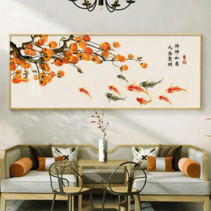New Chinese Style Living Room Sofa Background Wall Restaurant High-end Decorative Painting Horizontal Koi Picture
