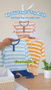 Bộ dài tay cổ trụ thương hiệu Arich vải sợi tre cho bé trai bé gái từ 9 tháng đến 6 tuổi