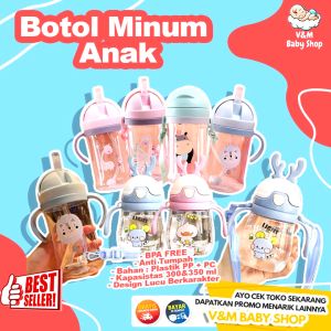 V&M Baby Shop 093 | Botol Minum Anak Bayi Dengan Sedotan Dan Tali Karakter / Tempat Minum Anak / Perlengkapan Bayi / Perlengkapan Travelling Anak Bayi