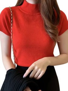 สตรีทสไตล์ แขนสั้น เสื้อสเวตเตอร์ เสื้อกั๊ก ครึ่งสูง ปกเสื้อ ผู้หญิง ฤดูร้อน เสื้อยืดสีบริสุทธิ์บาง Close Fit Body Shaping เสื้อท่อนบน