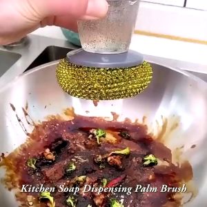 Kitchen Cleaning Brush Automatic Liquid Filling Soap Dispensing Palm Brush Washing Liquid Dish Brush Steel Ball Brush