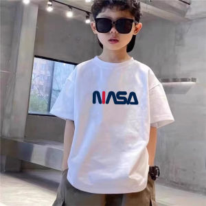 New 2025 Childrens Summer Clothing Male Short Sleeve Cotton Boy Summer Parent-Child White Shirt Trendy Loose Fit round Neck