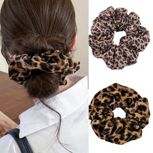 1/2PCS Leopard Print Scrunchies Hair Tie Rope hair Band Ponytail Holder Elegant Women Hair Accessories Chiffon Casual