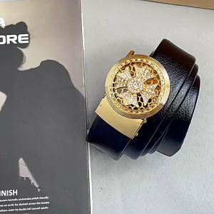 Mens Cowhide Leather Belt Adjustable Automatic Slip Buckle Ratchet Casual Belt