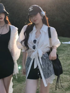 Korean Style Short Tie Waist Lace Sleeveless Blouse Womens Luxury Anti-Aging Fashionable Top Layered on Shirt