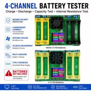 Gaqqee | Máy Kiểm Tra Pin 4 Kênh 18650/21700 Với Màn Hình Màu 177 Inch Kiểm Tra Điện Trở Trong Cổng Type-C Cho Các Vật Tư Điện Tử DIY