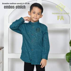 kemko sultan anak laki laki kemeja koko kids terbaru motif embos etnich full kancing snap