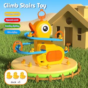 DIY Track Toy Climb Stairs For Boys Girls Childrens Cartoon Ducks Electronic Music Lights Toys Kids Funny Game