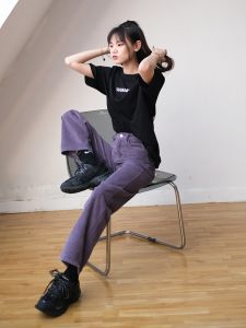 Purple Khaki Corduroy Pants Womens High Waist Straight Leg Korean Style Wide Leg Slimming Dad Jeans Autumn New Arrival