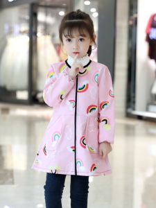 Girl Waterproof Smock Fleece-lined down Jacket Blouse Painting Bib Autumn and Winter Baby Long Sleeve Coverall Kids Protective Clothing
