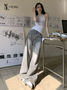 Moka Grey Wide Leg Womens Jeans Loose Drapey High Waist Straight Cut Floor-Length Pants Spring Summer New Style Versatile Slimming