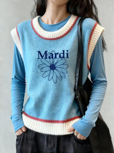 XIUMEI | Trendy Casual Korean Style Blue Floral Womens Vest Plus Size