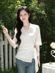 Áo Sơ Mi Ngắn Tay Kiểu Dáng Thời Trang Cổ Xếp Slimming