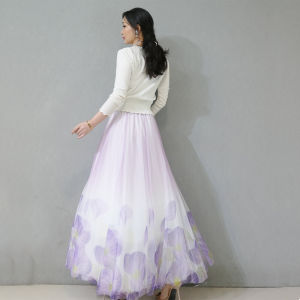 Elegant Large Size Printed Maxi Skirt with Draping Effect Fresh And Subtle Chinese Style High Waist Long A-Line Skirt