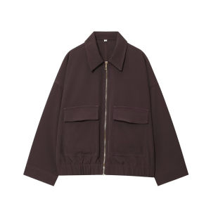 Guobioziy 2026 Autumn New Womens Jacket Lapel Pocket‑Decor Zip Up Cropped Casual Outerwear