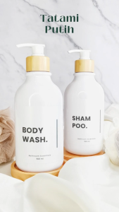 TAMA LIVING Tatami Botol Putih Refill Sabun Shampoo 500 ml Pump Bamboo Bathroom Amenities Dispenser Sabun