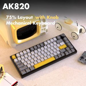 AJAZZ | Ajazz AK820 75% Layout Wired Gaming Mechanical Keyboard Metal Adjustment Knob Office Mechanical Keyboard RGB DIY