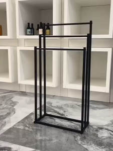 SG STOCK Floor Towel Rack With Wheels 3-Tier Hanging Bathroom Metal Towel Rack Adjustable Towel Rack