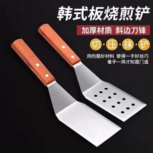Stainless Steel Square Head Steak Cooking Spatula Wood Handle Pizza Shovel Pancake Beef Turner Scraper BBQ Utensils For Kitchen