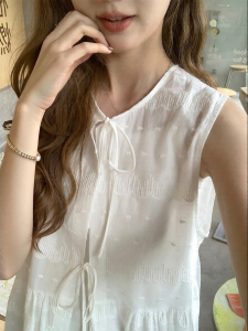imimtuan | Đầm Camisole Trắng Ngọt Ngào Thêu Ren Cột Dây Pháp