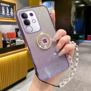 Vivo Y300T Phone Case Silicone Protective Full Cover Anti-Fall with Four-leaf Clover Stand Soft Shell Voviy Bracelet Vovoy Womens Mobile Accessory