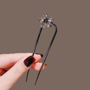 Modern Simple Crystal Flower U-Shaped Hairpin Womens Back of Head Bun Hairpin Combs Fashionable Hair Accessories