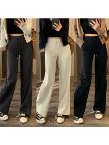 High Waist Drawstring Loose Slimming Straight Leg Yoga Pants High Elastic Fitness Trousers Womens in BLUE Great Value