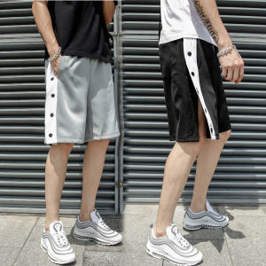 Mens Basketball Shorts Button-Up Casual Training Pants Five-Button Side Release Sporty Loose Fit Trendy Sweat-Wicking Quick-Dry Breathable Elastic Waistband