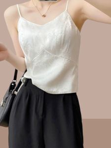 Áo Ba Lỗ Ren Lụa Băng Ôm Vừa Vặn Phong Cách Trung Hoa Mới Cho Nữ Mùa Hè 2024 Áo Khoác Ngoài Ngắn Bên Trong Áo Sơ Mi Lụa Băng