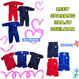 1Set 3Pasang 0-6m Plain Color Baby Baju Tidur NewBorn Sleepsuit Pajamas Long Sleeve