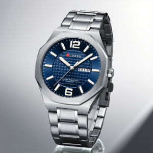 CURREN Simple Mens Quartz Watch with 41mm Dial Day-date Stainless Steel Band Elegant Luminous Wristwatch for Male