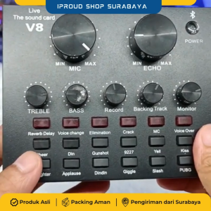 V8 Live Sound Card Mixer Audio Portable untuk Live Streaming Gaming Karaoke Podcast HP PC - USB Eksternal Mikrofon Headset
