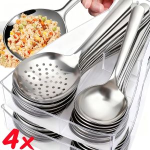 1/2/4Pcs Stainless Steel Large Round Spoons / Durable Dining Spoon with Drain Hole Kitchen Utensils / Cooking Food Strainer Spoons