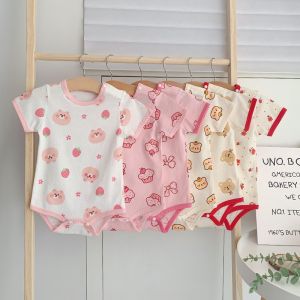 ฤดูร้อน แขนสั้นบาง เด็กทารก เด็กผู้หญิง Romper ผ้าฝ้าย ชุดนอนทารกแรกเกิดสไตล์ลำลอง Triangle Climb ดีไซน์ เด็กทารก เสื้อผ้า