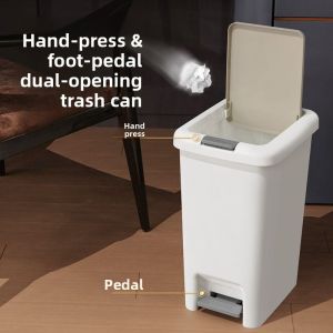 Dual-Opening Trash Can Foot Pedal & Press Bin Large Capacity Odor-Proof Waste Basket for Kitchen Bathroom Bedroom Living Room
