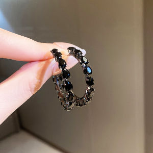 Black 925 Silver Needle Zirconia Tear Drop C-Shape Earrings Womens Luxury Fashion Elegant Exquisite Ear Jewelry