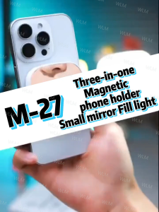 Mini Magnetic Phone Selfie Light Foldable LED Fill Light 3 Color Modes Adjustable Built In Mirror 800mAh Battery Type-C Charging Portable 4In1 Light Mobile Holder For Live Streaming Video Conferencing Makeup Vlogging