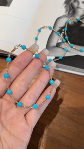 Montagne Jewelry 18k Pure Gold Bracelet Elegant Design Fine Jewellery Natural 4-5mm Turquoise Bracelet Cuff