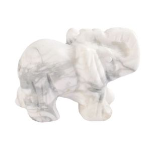 Hand Carved Elephant Figurine White Howlite Mini Healing Animal Crystal Craft Chakra Feng Shui Home Decor 1.5"