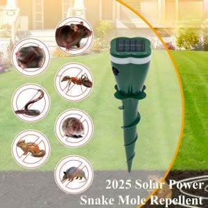 2025 New Solar Powered Mole Snake Repellent for Lawn Yard Garden Outdoor Ultrasonic & Vibrating Deterrent Spikes Large Area