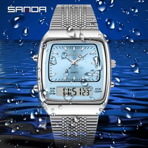Sanda | SANDA 2026 Mens Electronic Quartz Watch Fashion Multifunction Dual Display Clock Luminous Waterproof Casual Men Digital Watches
