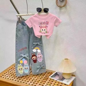 ชุดเดรสเด็กผู้หญิง Labubu 2025 ชุดเด็กผ้าเดนิม ชุดเด็กผ้าฝ้ายผสมโพลีเอสเตอร์ ชุดเด็กผู้หญิง ชุดเด็กผู้ชาย ชุดเด็ก