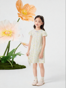 Purcotton | Short Sleeve Summer Cotton Dress with Embroidery for Girls