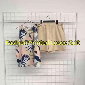 FunnyeS Womens Casual and Simple Sleeveless Printed Top + Solid Color Shorts Two-Piece Set 2605