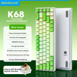 NexusClick 60% Mechanical KeyboardTri-mode 2.4G BT Wired Hot Swappable RGB Backlit Linear Red Switches Gaming for Laptop typing