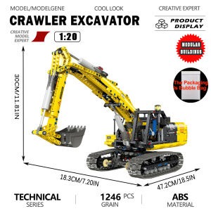 Technical Full Function Tracked Excavator Building Blocks Bricks  Model Mechanical with Movable Bucket Track Chassis Toy Gift
