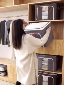 22L/66L/72/100L Oxford Storage Box Foldable Extra Large Detachable Cloth Storage Cloth Organiser Steel Frame Kotak Simpanan