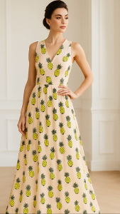 เดรสยาวปานกลางลายสับปะรด_SecondhanD_SP054