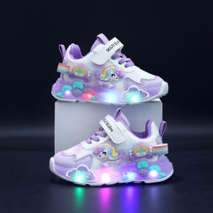 Mgo Kidss New Spring and Autumn Girls Shoes Light-Up Shoes Flashing Shoes Rainbow Pony Shoes Kidsrens Sports Shoes Girls Soft-Soled Shoes Running Shoes Pink Shoes Princess Kidsrens Shoes Suitable for Ages 1-3-6 Christmas/Halloween Gifts
